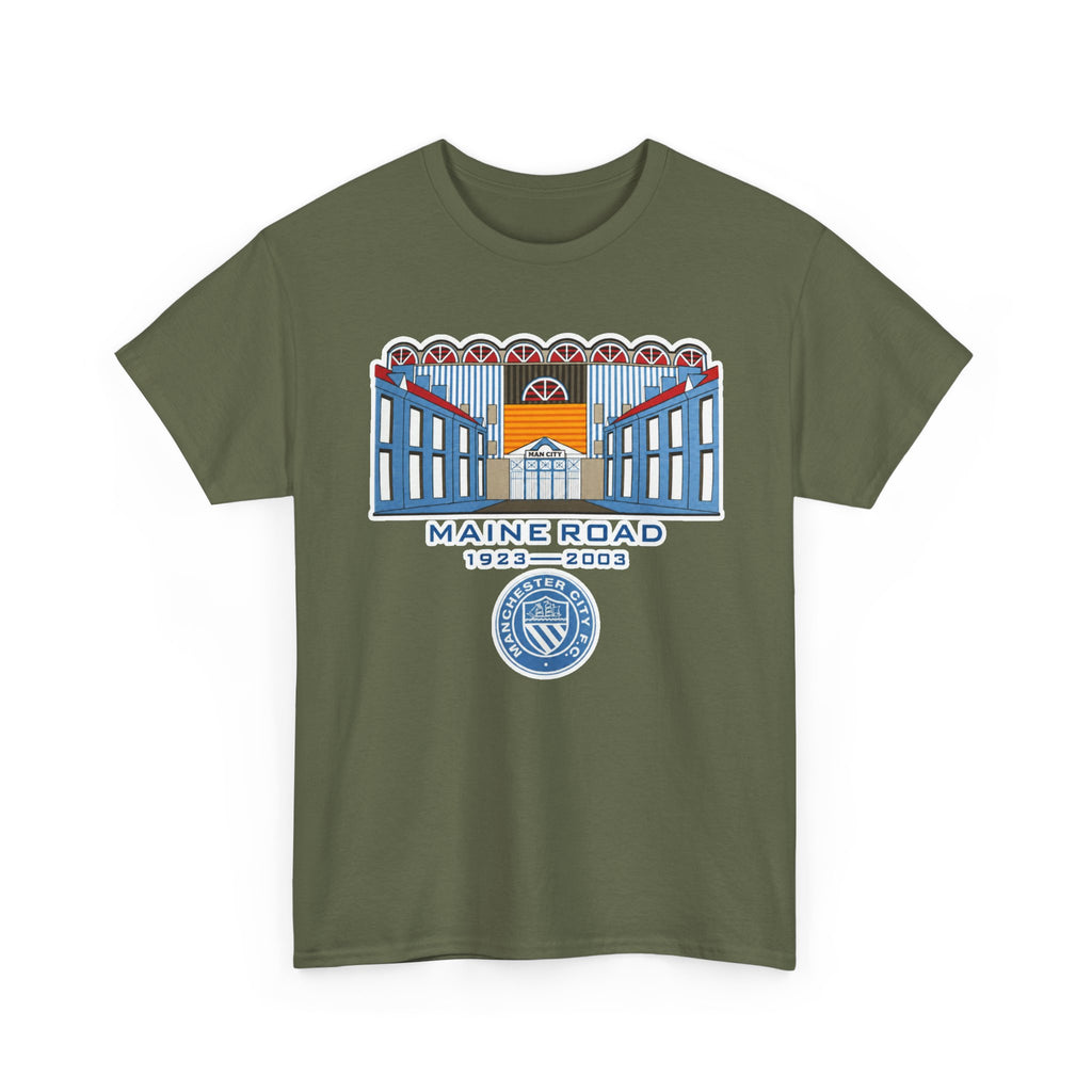Maine Road 1923–2003 Cotton T-Shirt — Vintage Stadium Illustration Tee