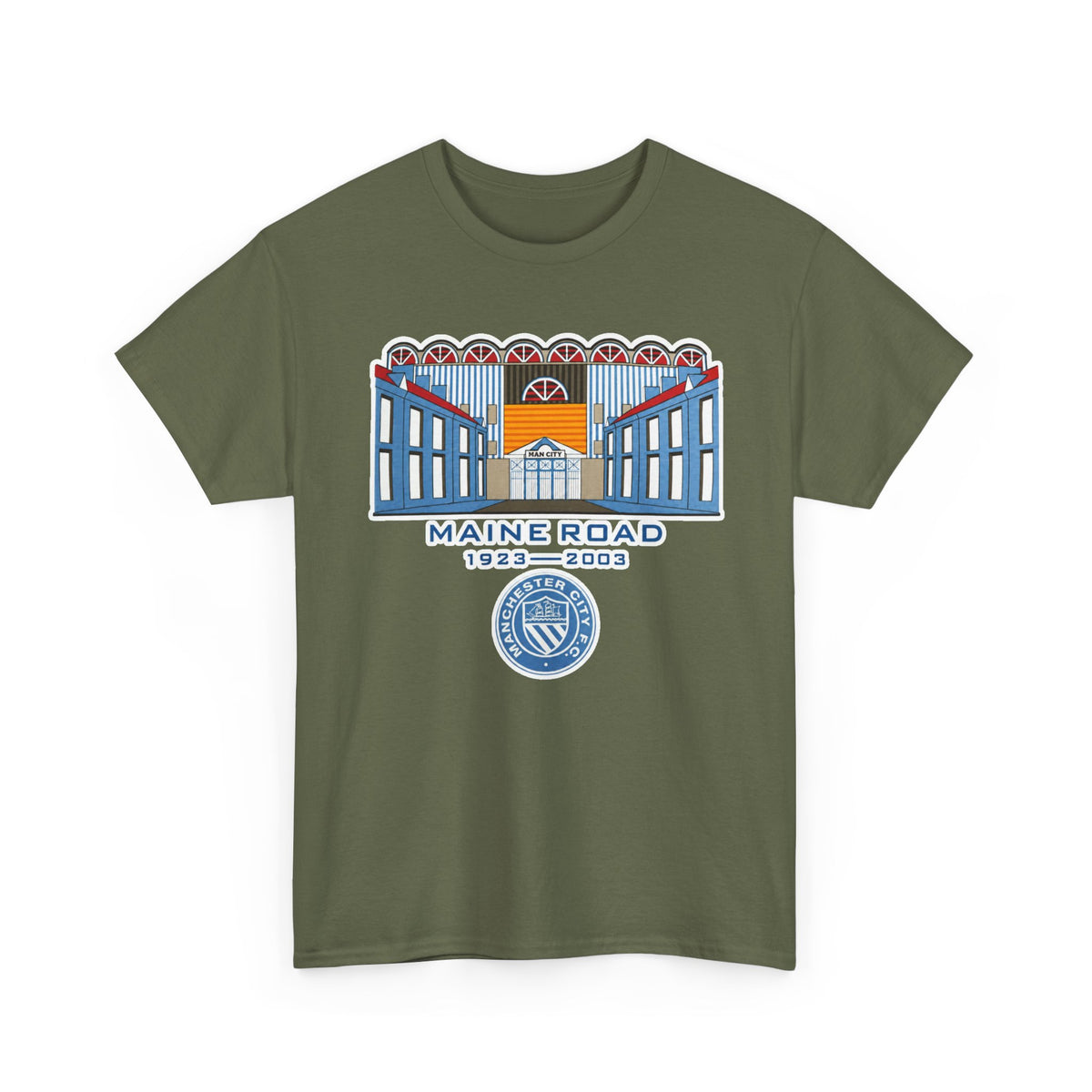 Maine Road 1923–2003 Cotton T-Shirt — Vintage Stadium Illustration Tee