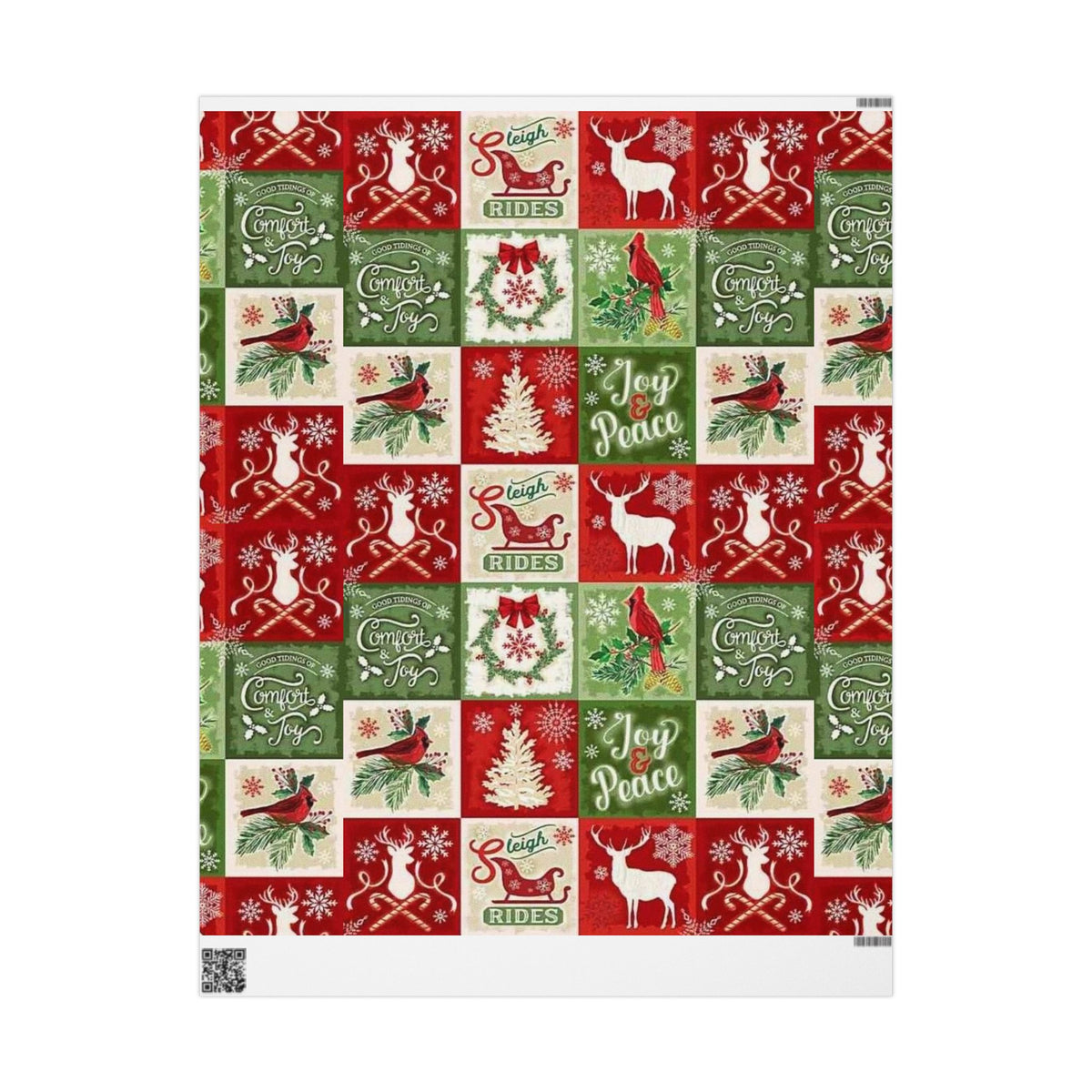 Christmas Patchwork Wrapping Paper Roll — Joy & Peace Holiday Gift Wrap