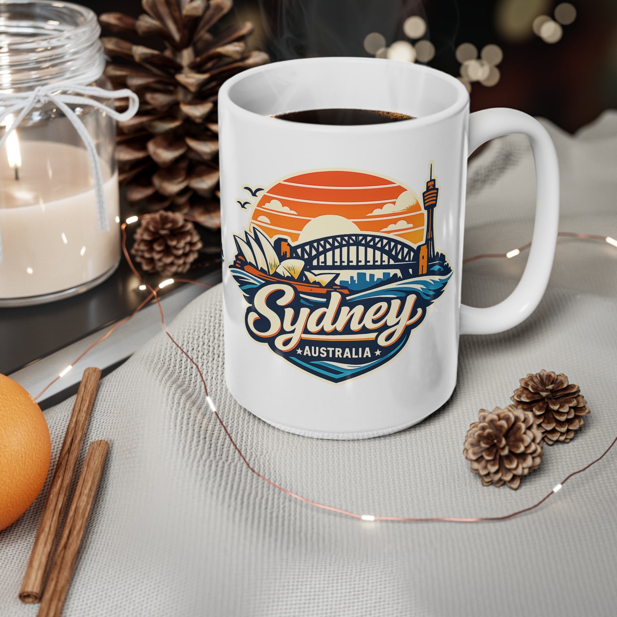 Sydney Skyline Coffee Mug — Vintage Sunset Opera House & Harbour Bridge Ceramic Cup (11oz, 15oz)