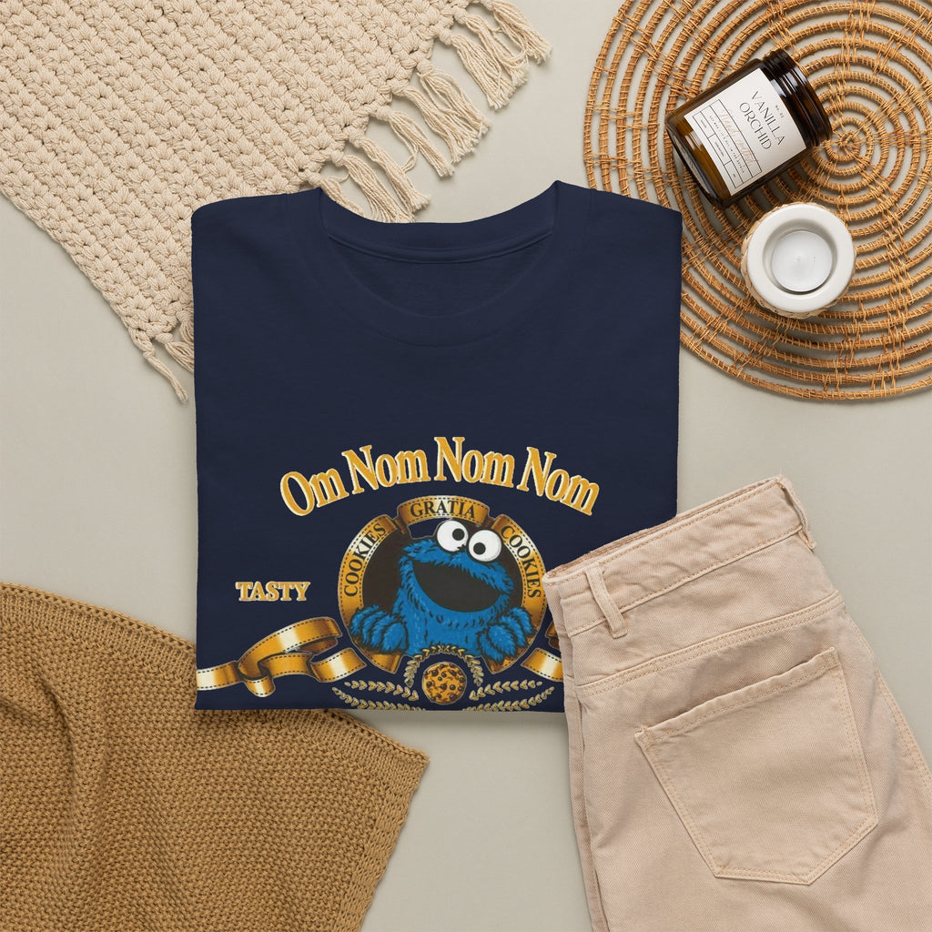 Cookie Monster "Om Nom Nom Nom" Vintage Badge Cotton T‑Shirt