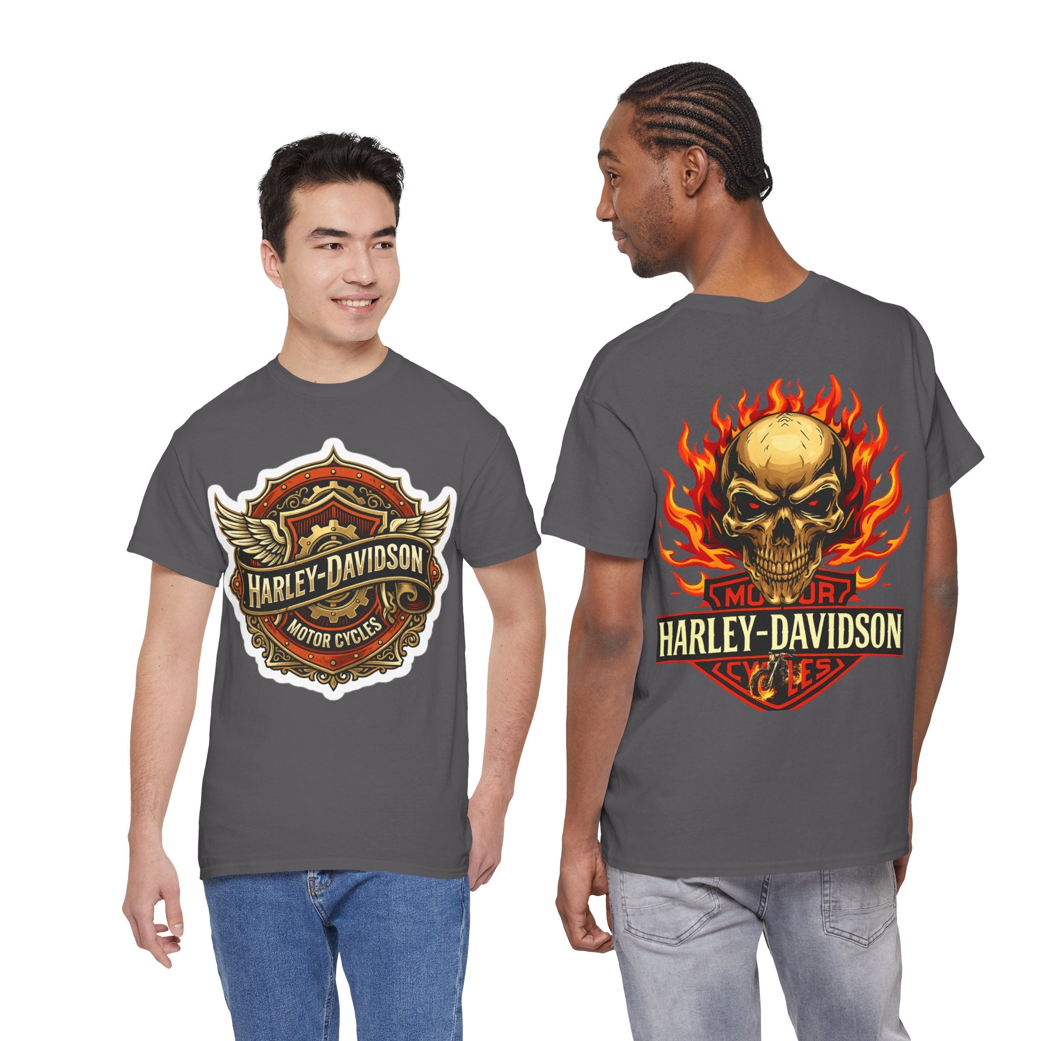 Harley-Davidson Flame Skull Inspired Cotton T-Shirt