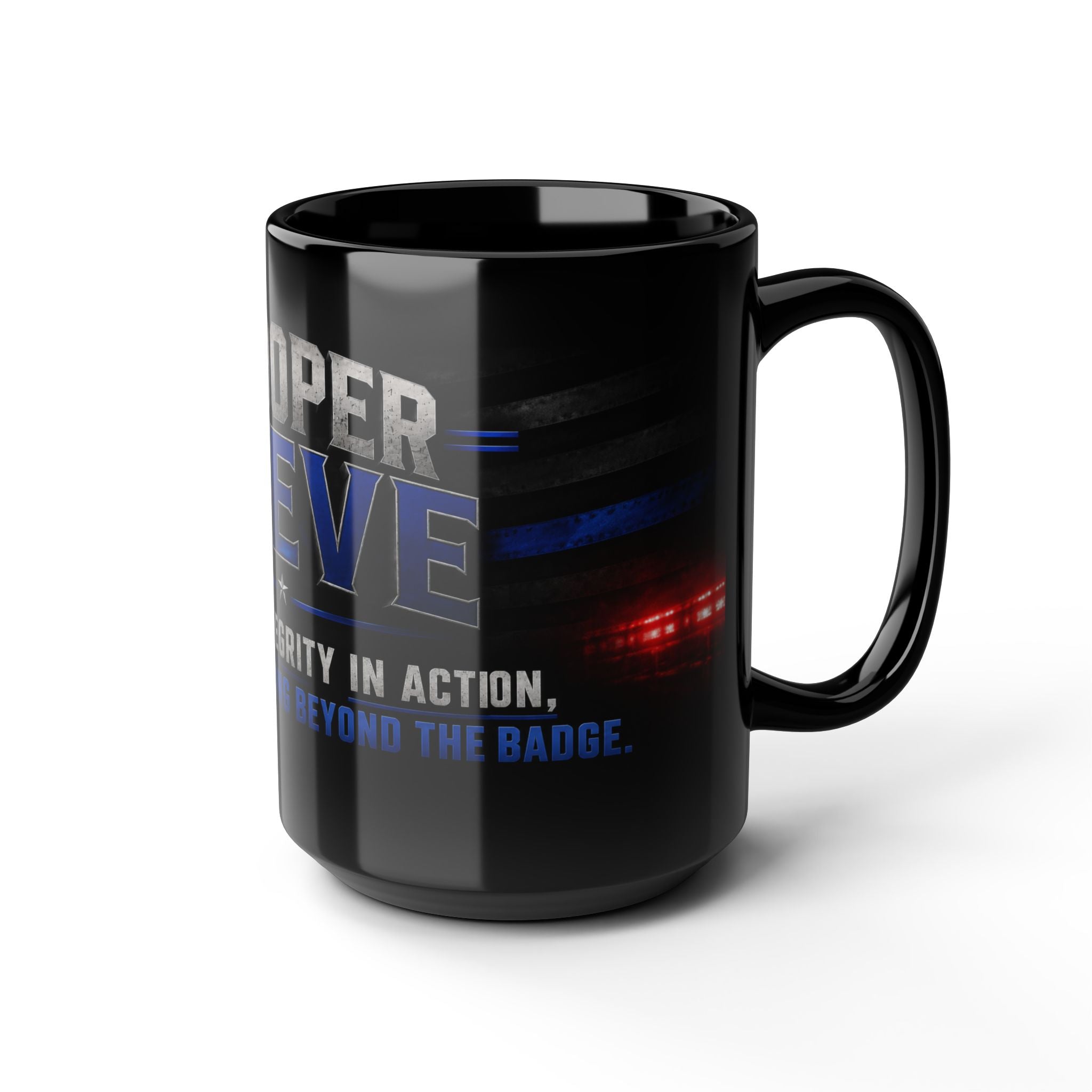 Police Trooper Mug — "Trooper Steve: Integrity in Action" Black Coffee Cup (11oz/15oz)