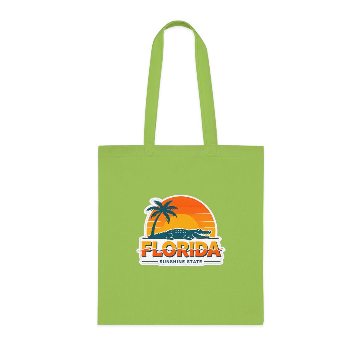 Florida Sunshine State Palm Tree Tote Bag — Retro Beach Sunset Cotton Tote