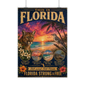 Florida Tropical Wildlife Sunset Poster — Cougar, Flamingo & Beach Scenic Rolled Print