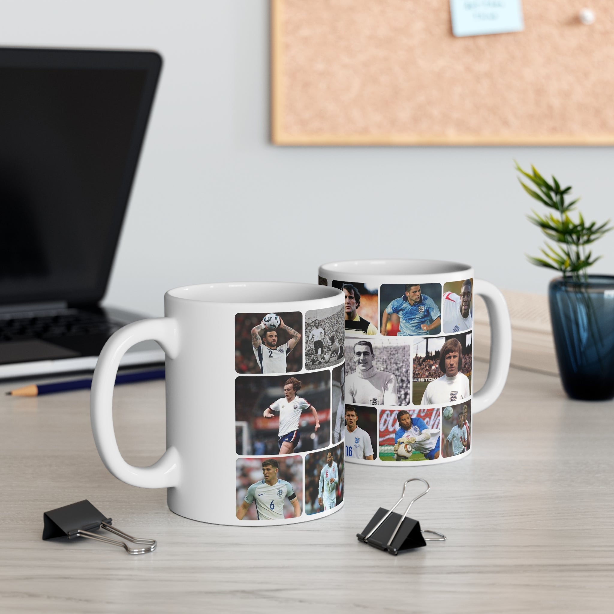 Man City and England Football Legends Photo Collage Mug — Ceramic Coffee Cup (11oz/15oz)