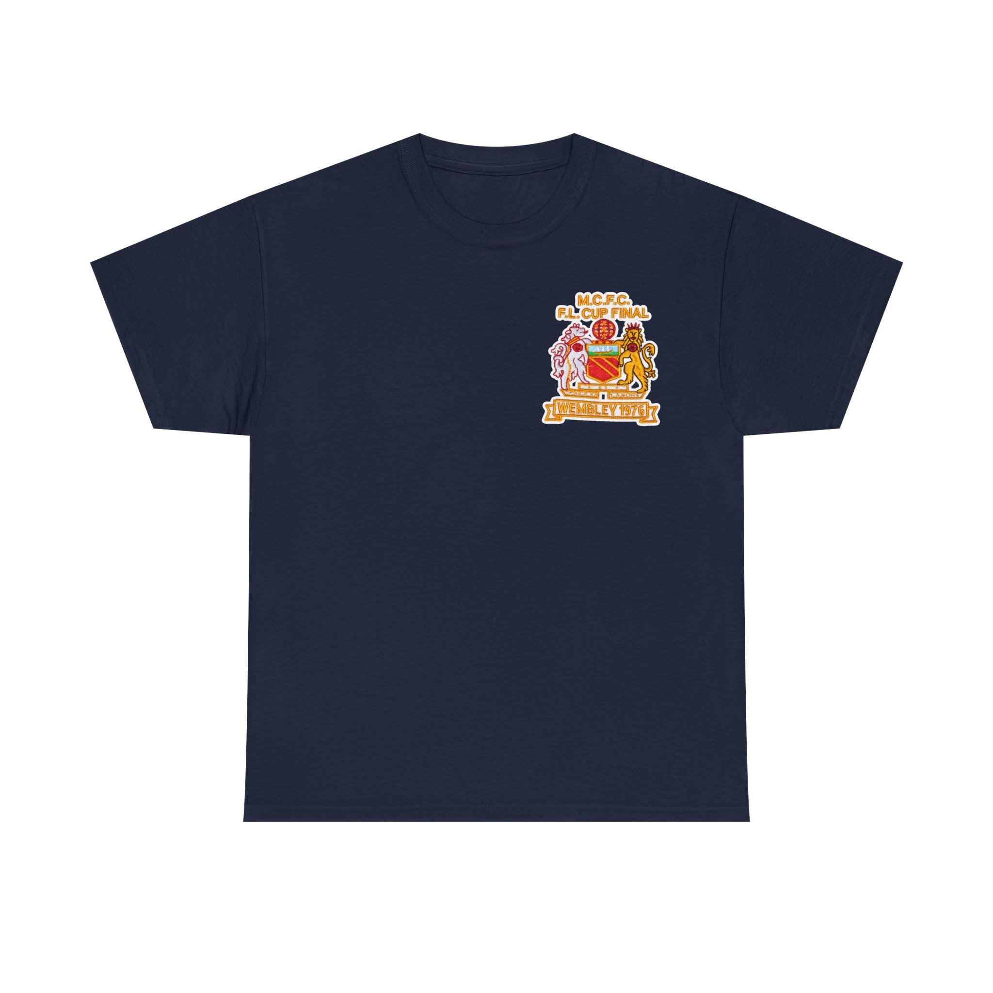 Manchester City 1976 League Cup Final Crest Cotton T‑Shirt — Vintage Football Fan Tee