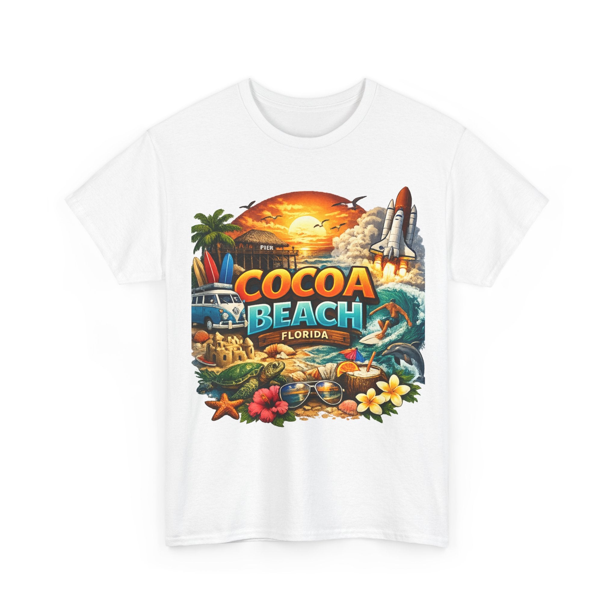 Cocoa Beach Florida Sunset Surf T-Shirt — Retro Beach Vacation Graphic Tee