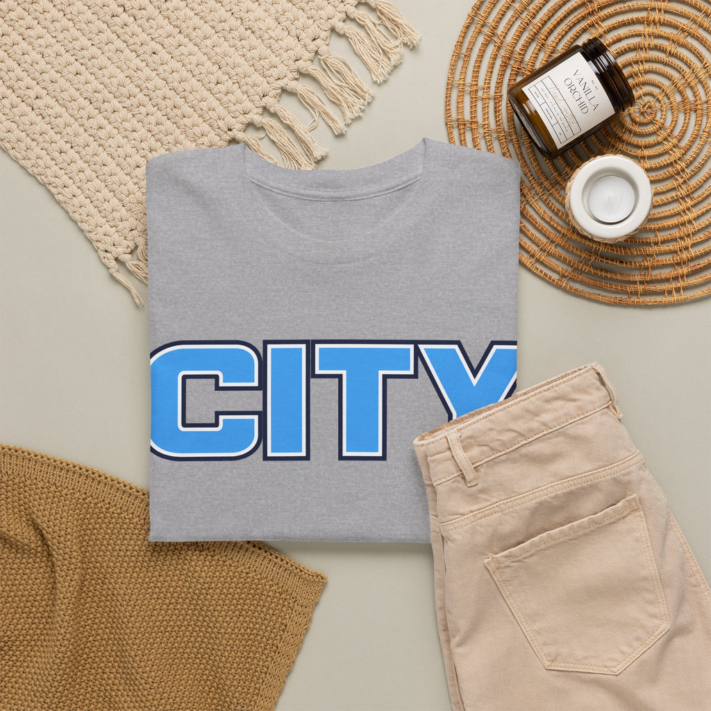 CITY Graphic Tee — Retro Man City Inspired Blue Block Letter T-Shirt