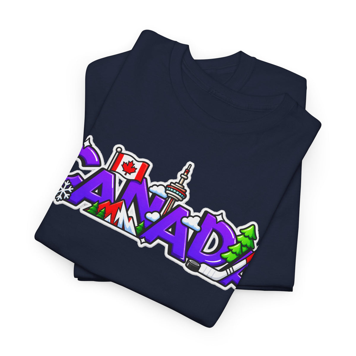 Canada Cartoon Graphic Tee — Canadian Landmark & Flag Travel T‑Shirt