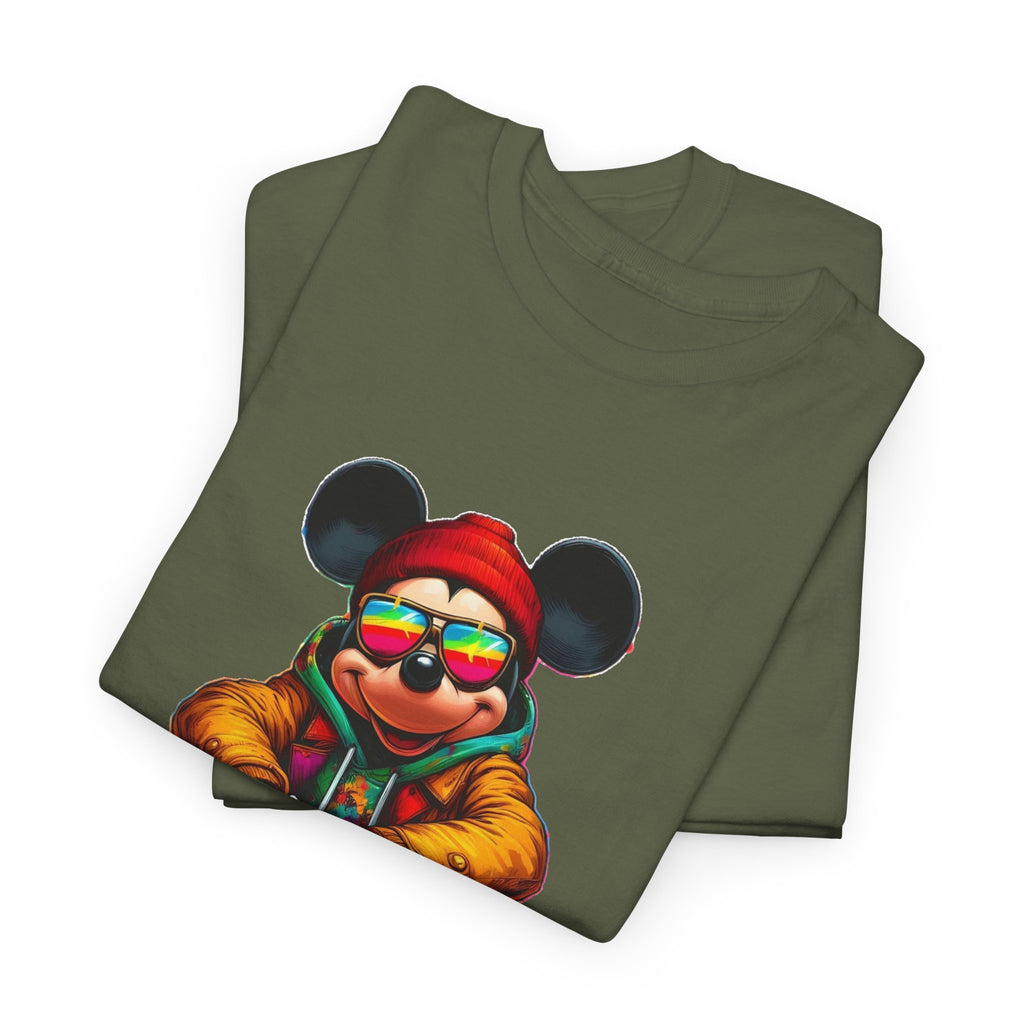 Mickey Mouse Streetwear Graphic Tee — Hip-Hop Mouse Character Sitting in Sneakers