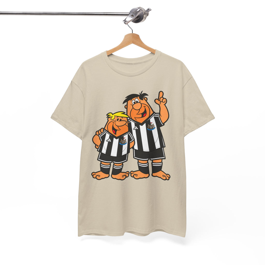 Newcastle United Flintstones Cartoon Cotton T-Shirt / Tee — Retro Striped Jersey Illustrations
