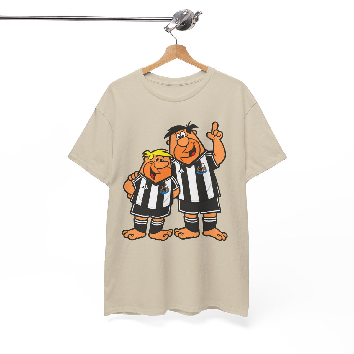 Newcastle United Flintstones Cartoon Cotton T-Shirt / Tee — Retro Striped Jersey Illustrations