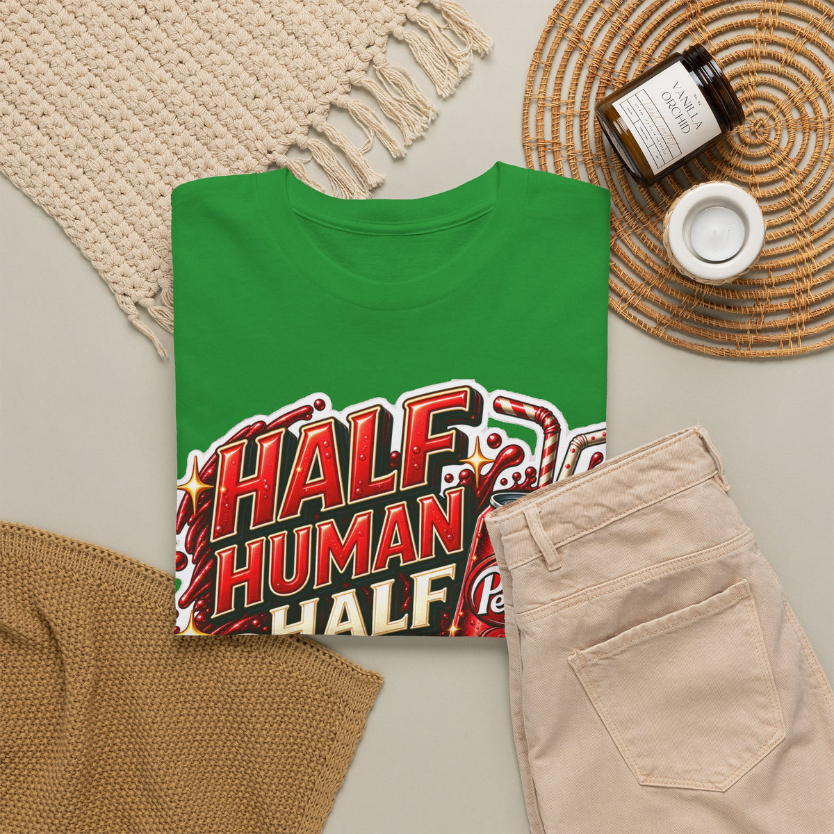 Dr Pepper Cotton T‑Shirt — "Half Human Half Dr Pepper" Retro Soda Graphic Tee