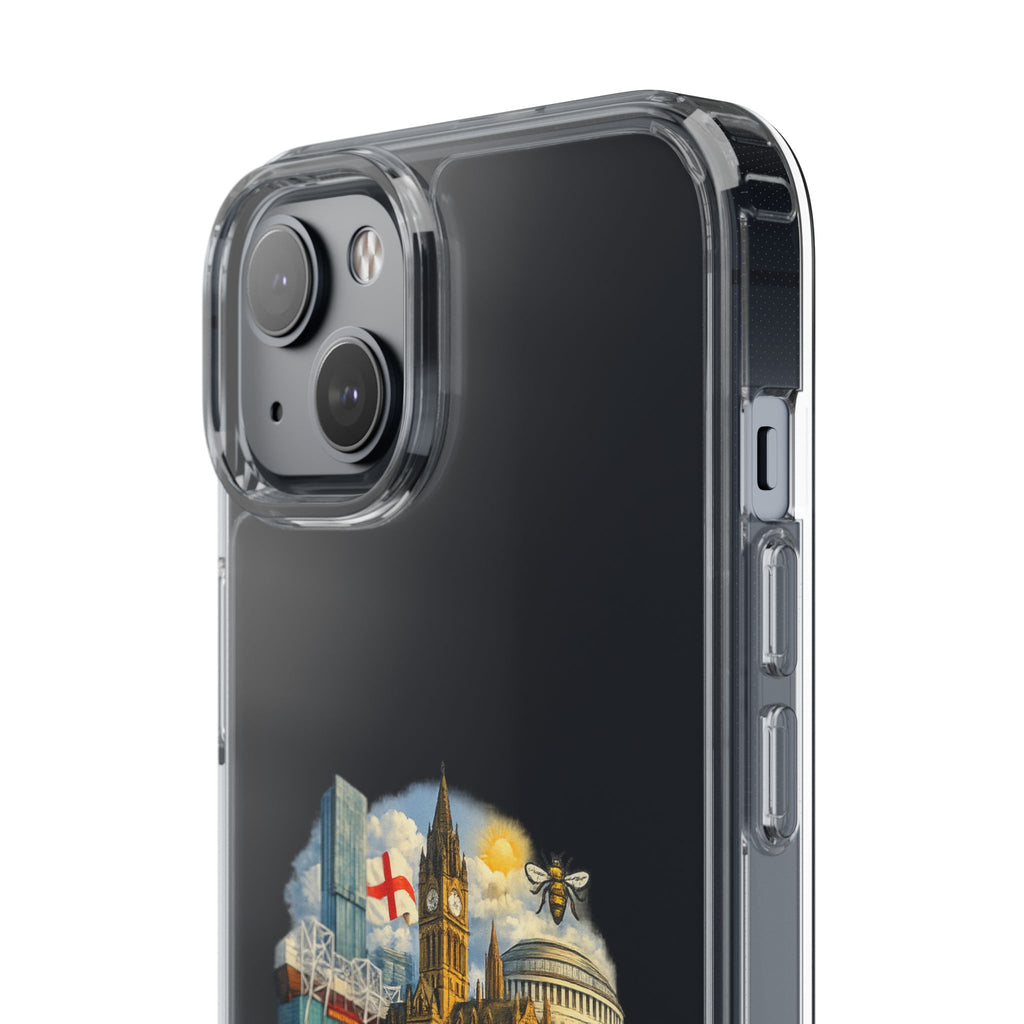 Manchester Landmark Clear Phone Case — Cityscape Collage Design