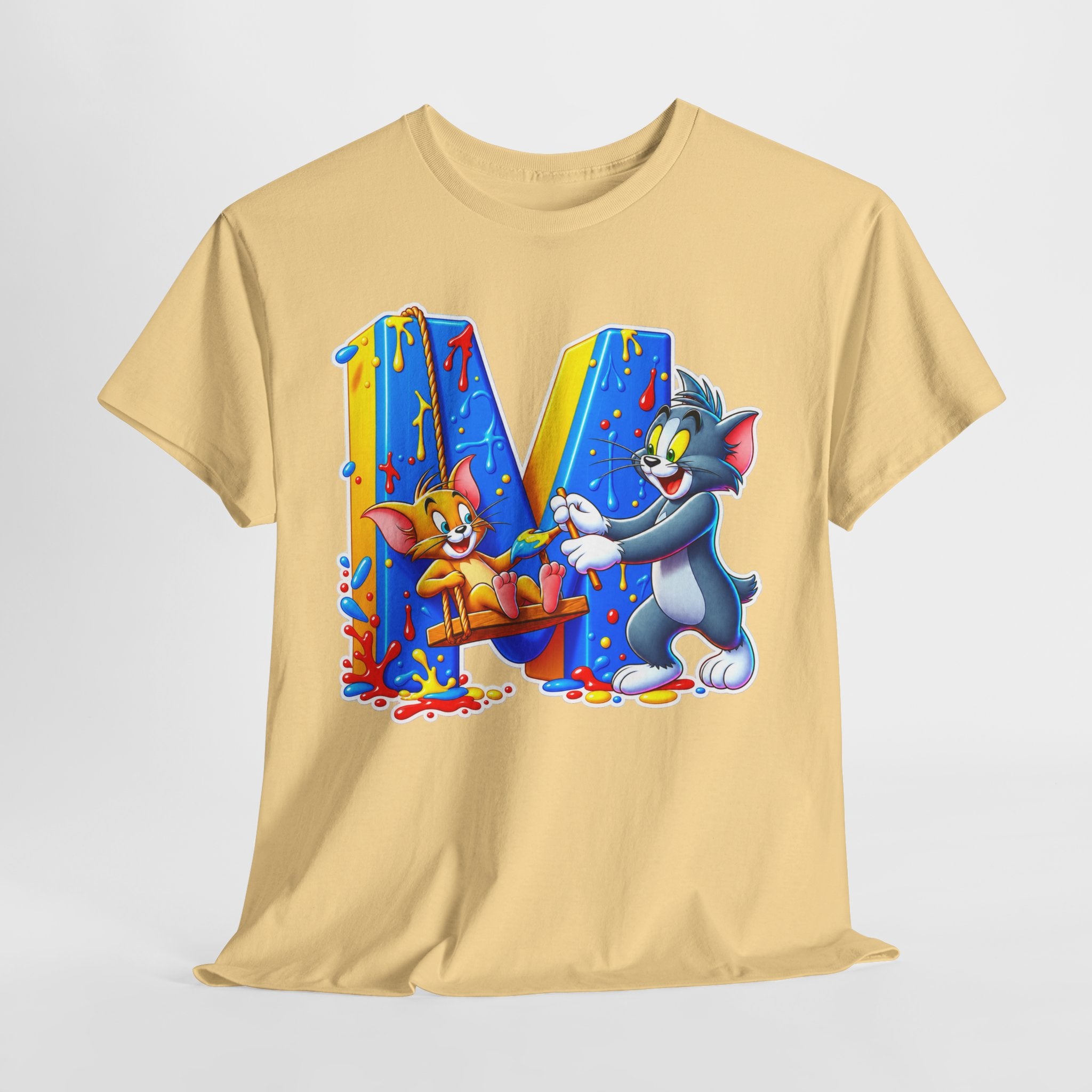 Tom & Jerry Letter M Cotton T-Shirt — Retro Cartoon Graphic Tee
