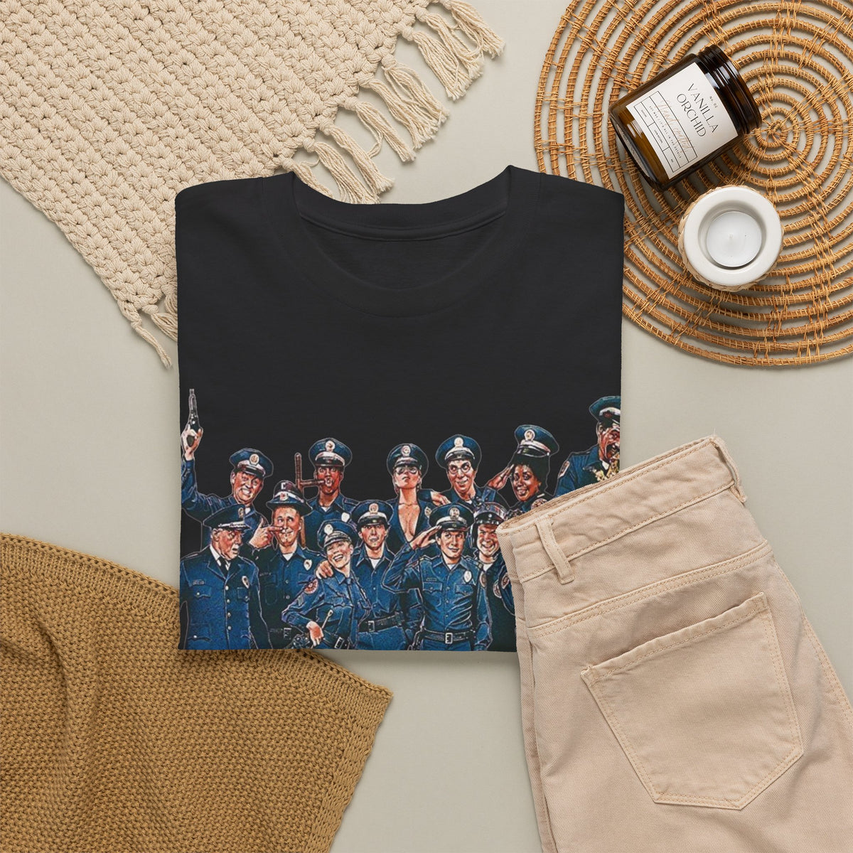 Police Academy Movie Inspired Cotton T‑Shirt — Retro Squad Photo Tee