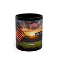 World Cup 2026 Patriotic Stadium Fireworks Black Mug — American Flag Football Game Coffee Cup (11oz/15oz)