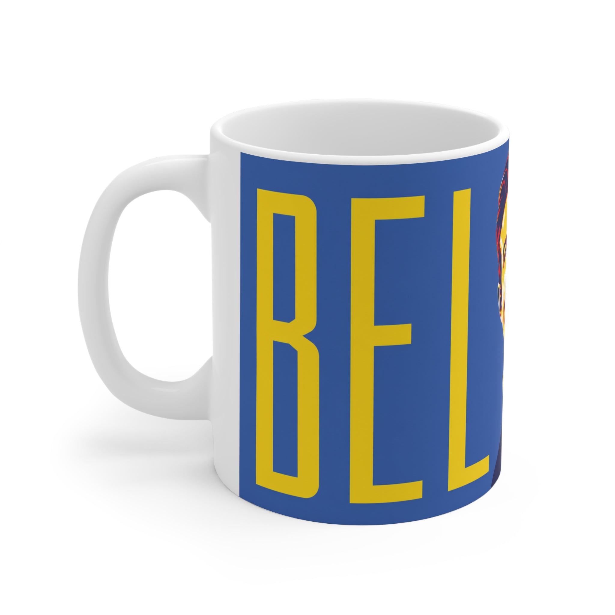 Ted Lasso Inspired Unofficial Believe Pop-Art Ceramic Coffee Mug — Inspirational Retro Portrait, 11oz & 15oz