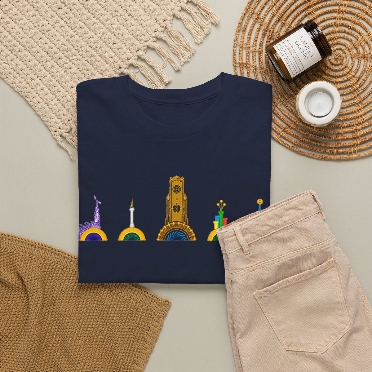 Epic Universe Portals Cotton T‑Shirt — Colorful Landmark Ring Icons Tee