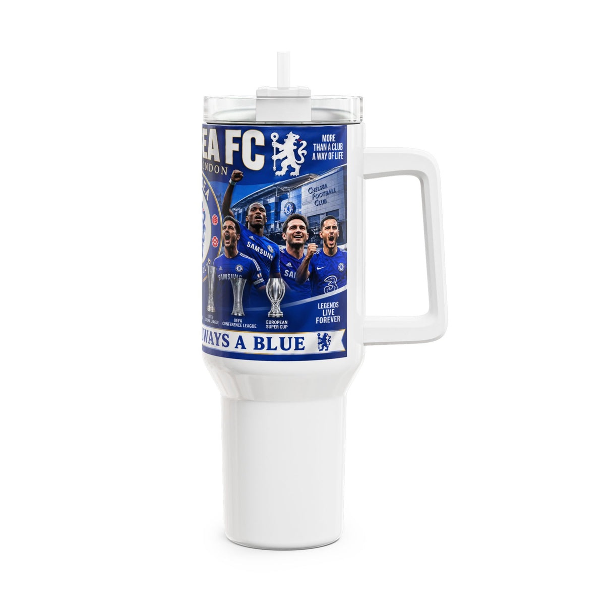 Chelsea FC 40oz Travel Tumbler — Once A Blue, Always A Blue Stadium Mug
