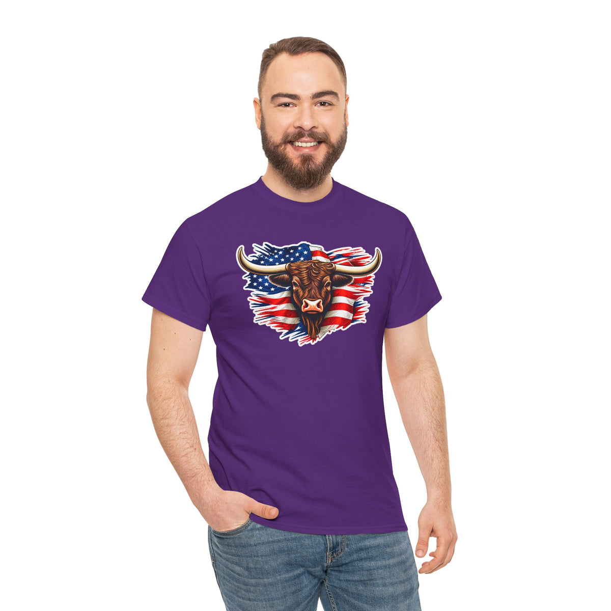 American Flag Bull Graphic Tee — Patriotic Cowboy Western T-Shirt