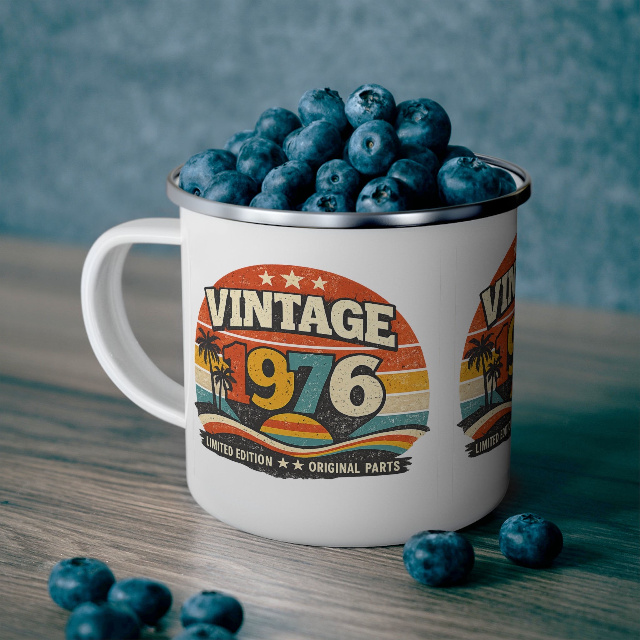 Vintage 1976 Enamel Camping Mug — Retro Birth Year Gift