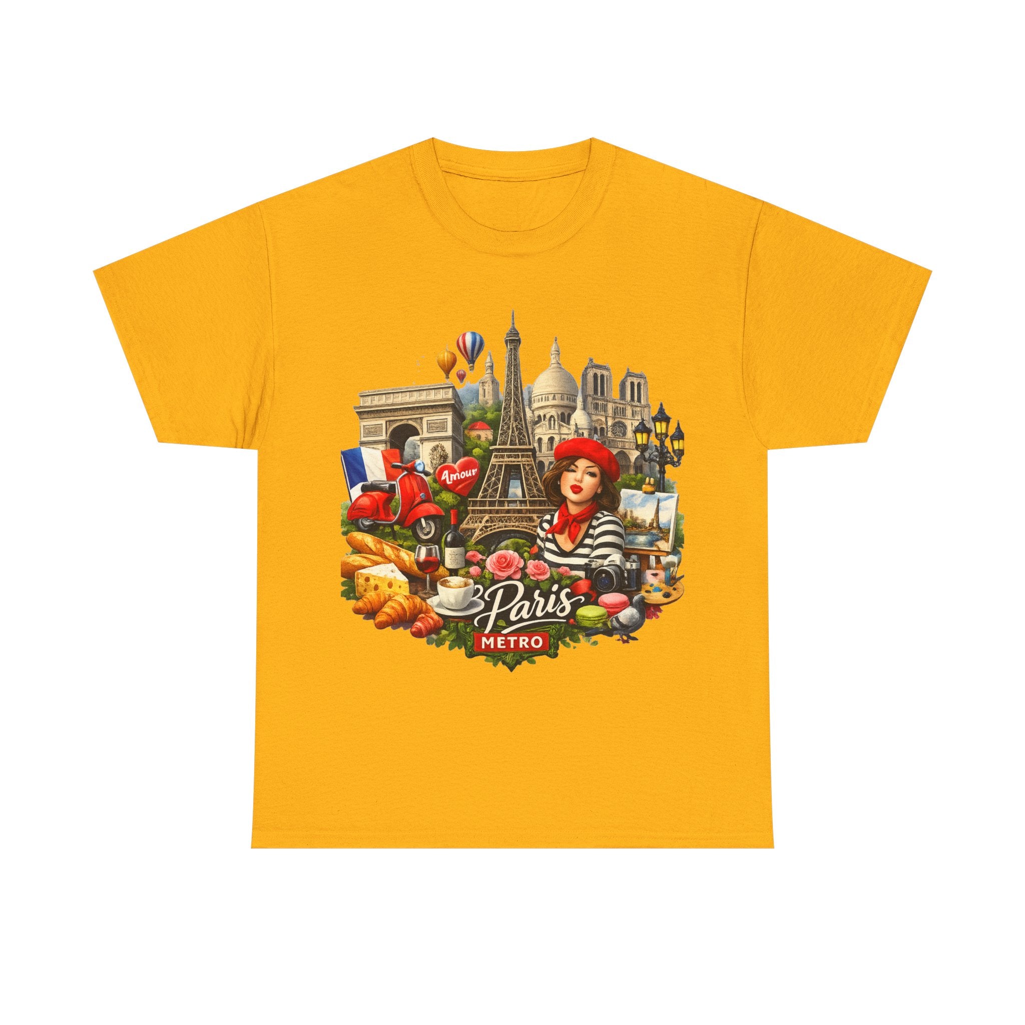 Paris Montage Tee — Eiffel Tower, Croissant & Metro Vintage Travel T‑Shirt