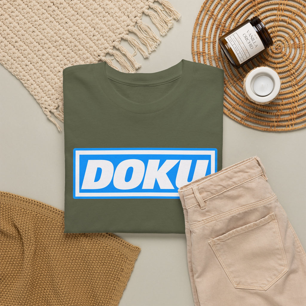 Doku Manchester City Player Logo Cotton Tee — Minimal Blue Box Graphic T-Shirt