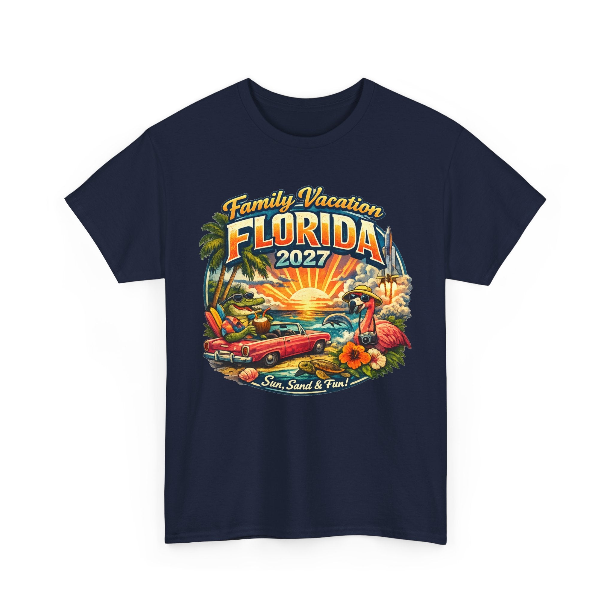 Florida Family Vacation 2027 T-Shirt — Retro Sunset Beach Design