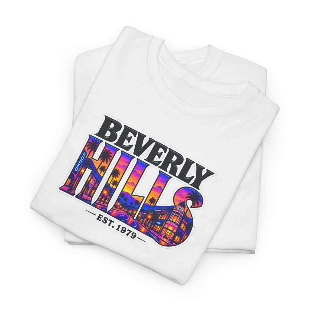 Beverly Hills Retro Sunset Tee — 'Beverly Hills EST. 1979' Graphic T-Shirt