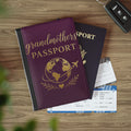 Grandmother’s Passport Cover – Travel Wallet for Nana, Gold Globe Design