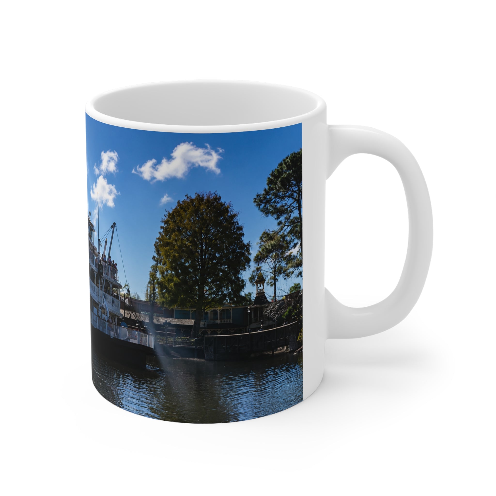 Magic Kingdom Steamboat River Scene Ceramic Mug — Scenic Paddlewheel Boat Coffee Cup (11oz/15oz)