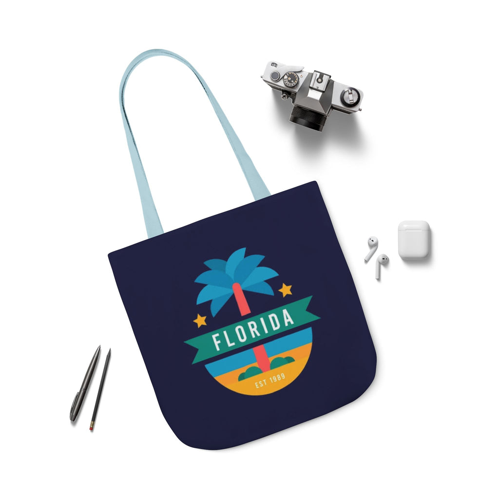 Florida Palm Beach Canvas Tote Bag — Retro Sunshine Travel Tote