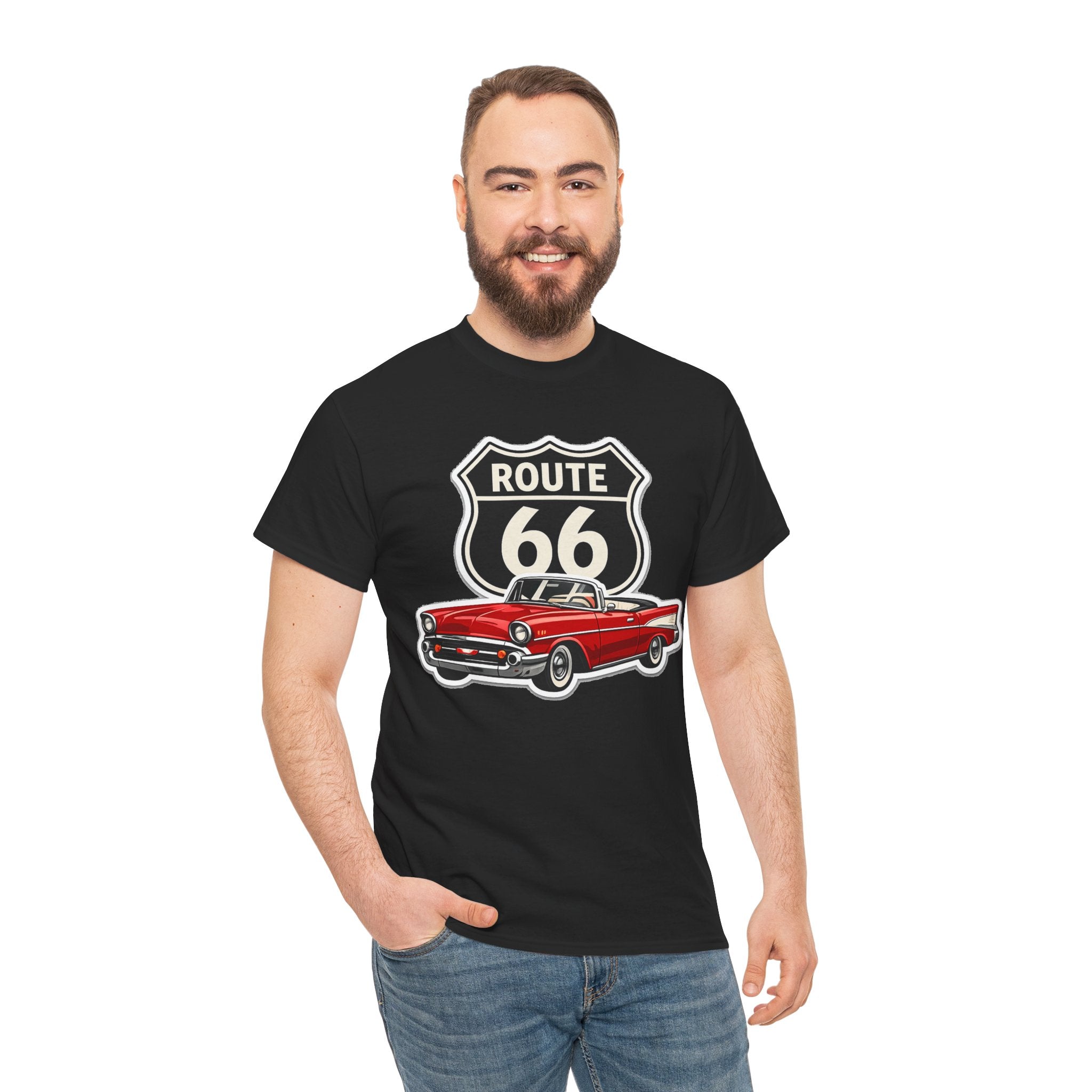 Route 66 Classic Car T‑Shirt — Retro Red Convertible Road Trip Tee