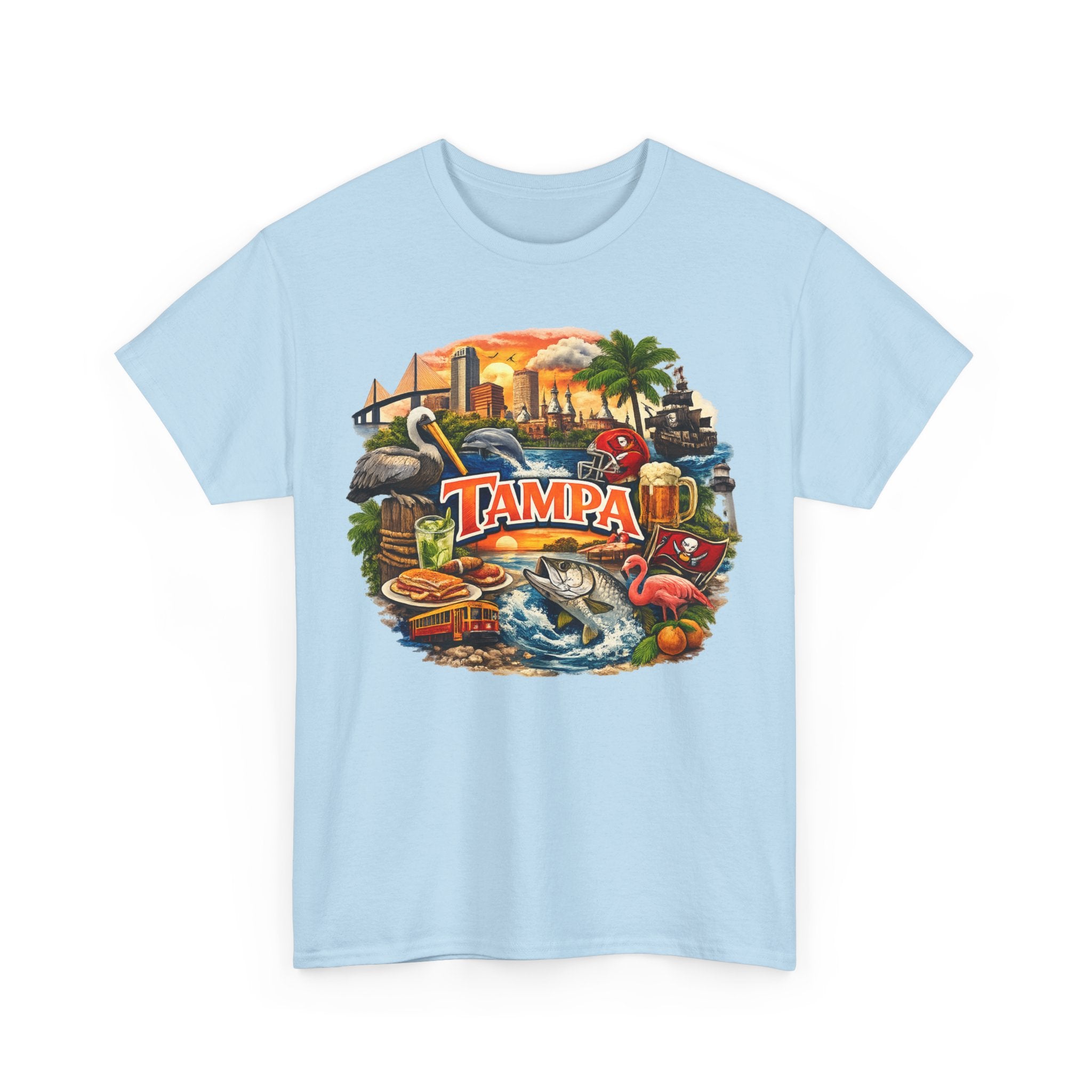 Tampa Florida Retro Scenic Tee — Vintage Beach, Skyline & Wildlife Graphic