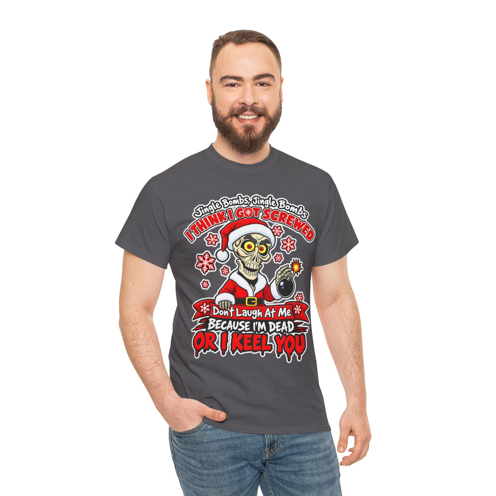 Santa Skull Christmas T-Shirt — "I Think I Got Screwed" Dark Holiday Tee