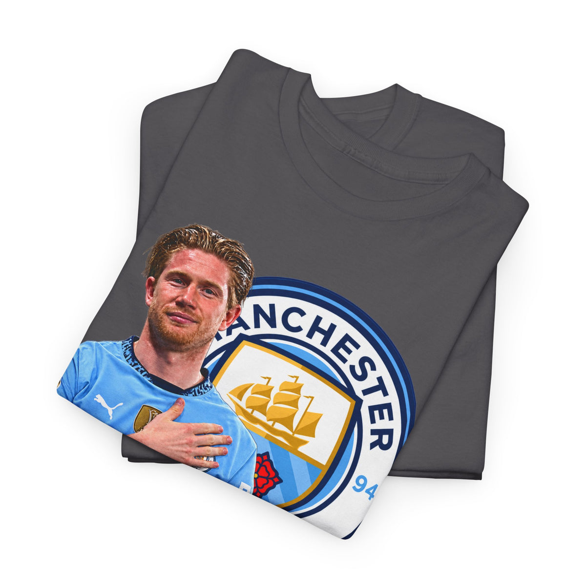 Kevin De Bruyne Manchester City Legend Cotton T-Shirt — Player Tribute Tee (Heart Badge Design)