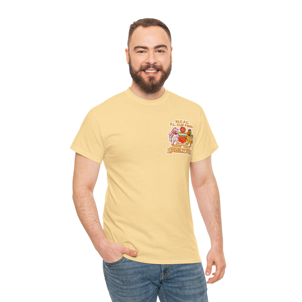 Manchester City 1976 League Cup Final Crest Cotton T‑Shirt — Vintage Football Fan Tee