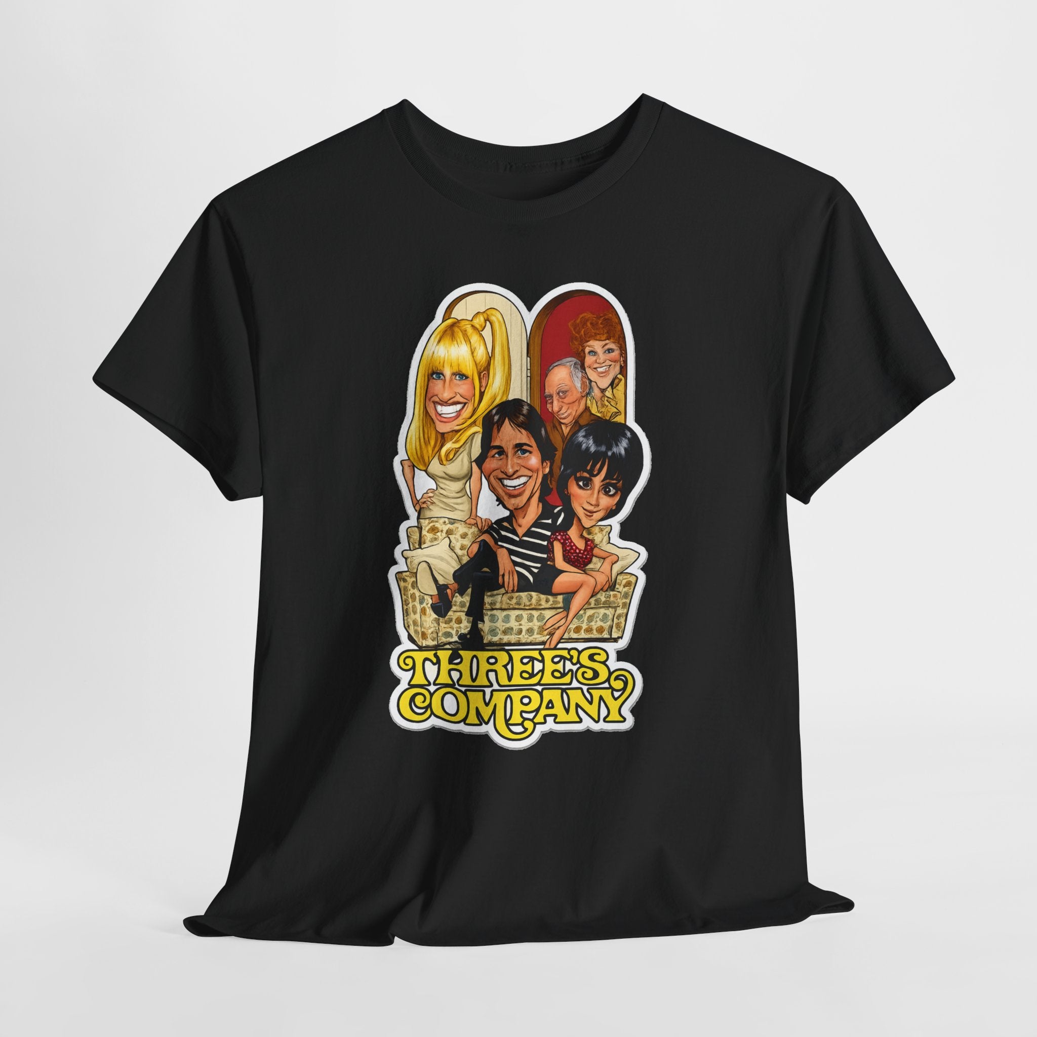 Three's Company Retro TV Tee — Vintage Sitcom Caricature T-Shirt