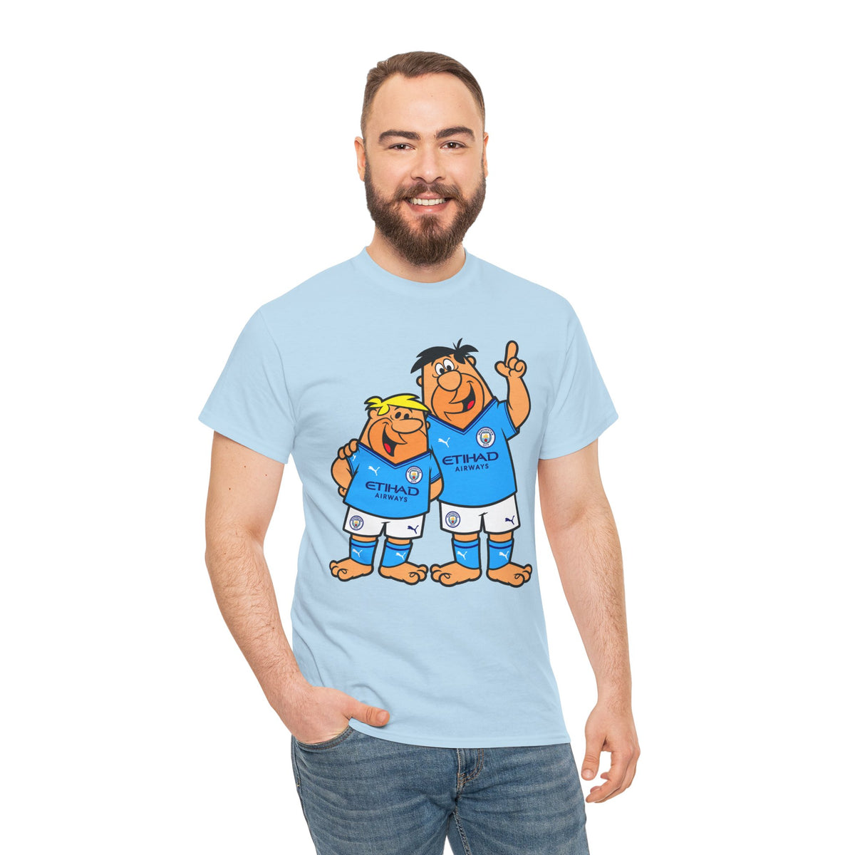 Manchester City The Flintstones Etihad Airways Cartoon Cotton T-Shirt