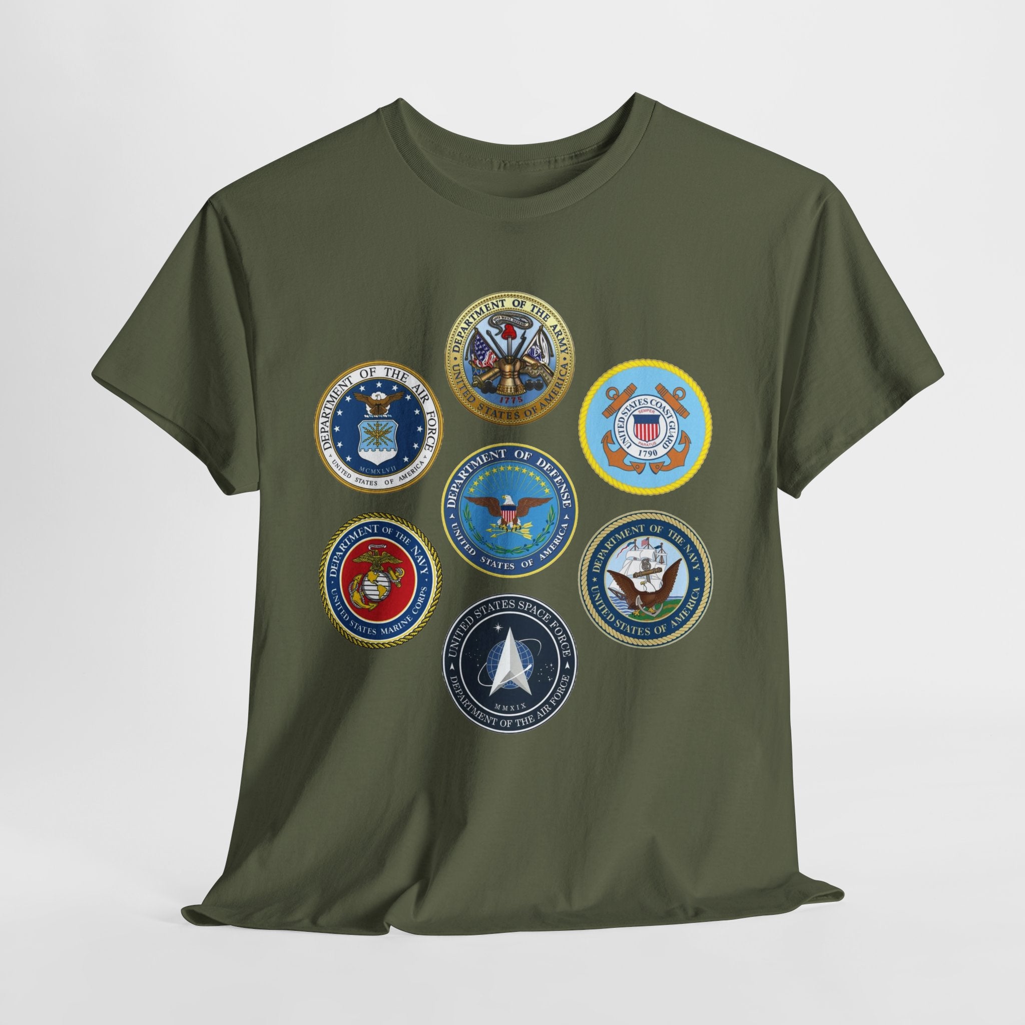 Military Branch Seals T-Shirt — Vintage US Armed Forces Emblems Tee