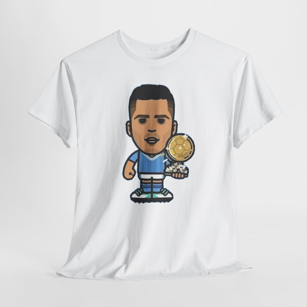 Rodri Manchester City Cartoon Tee — Player Holding Trophy Graphic Shirt