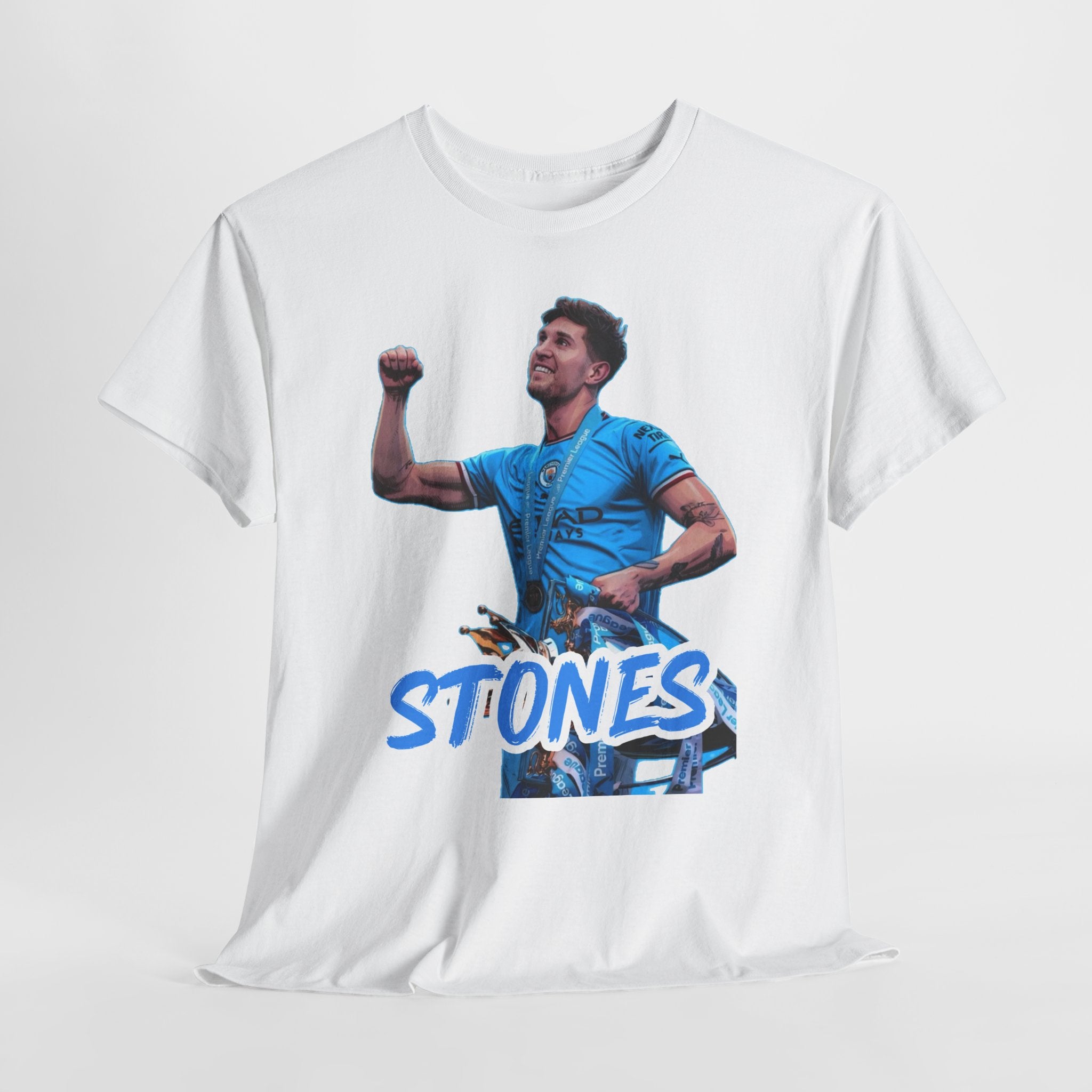 John Stones Manchester City Soccer Fan Tee — Blue Player Graphic T-Shirt