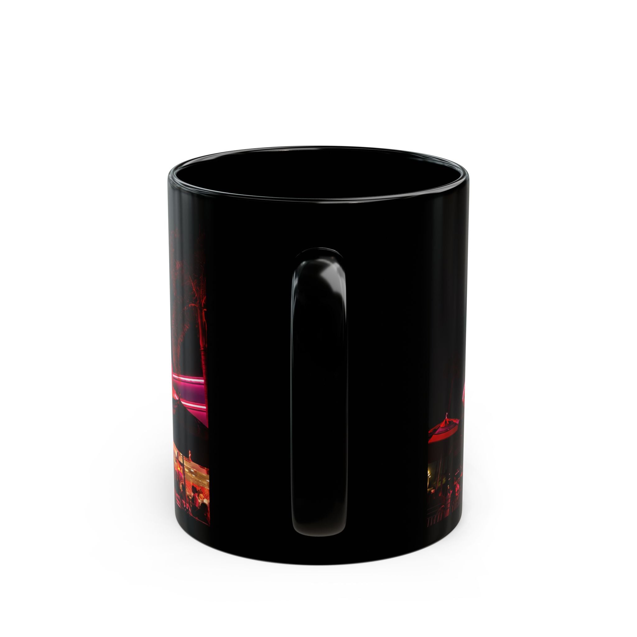 Mel's Drive-In Neon Night Coffee Mug — Retro Diner Black Ceramic Mug (11oz, 15oz)