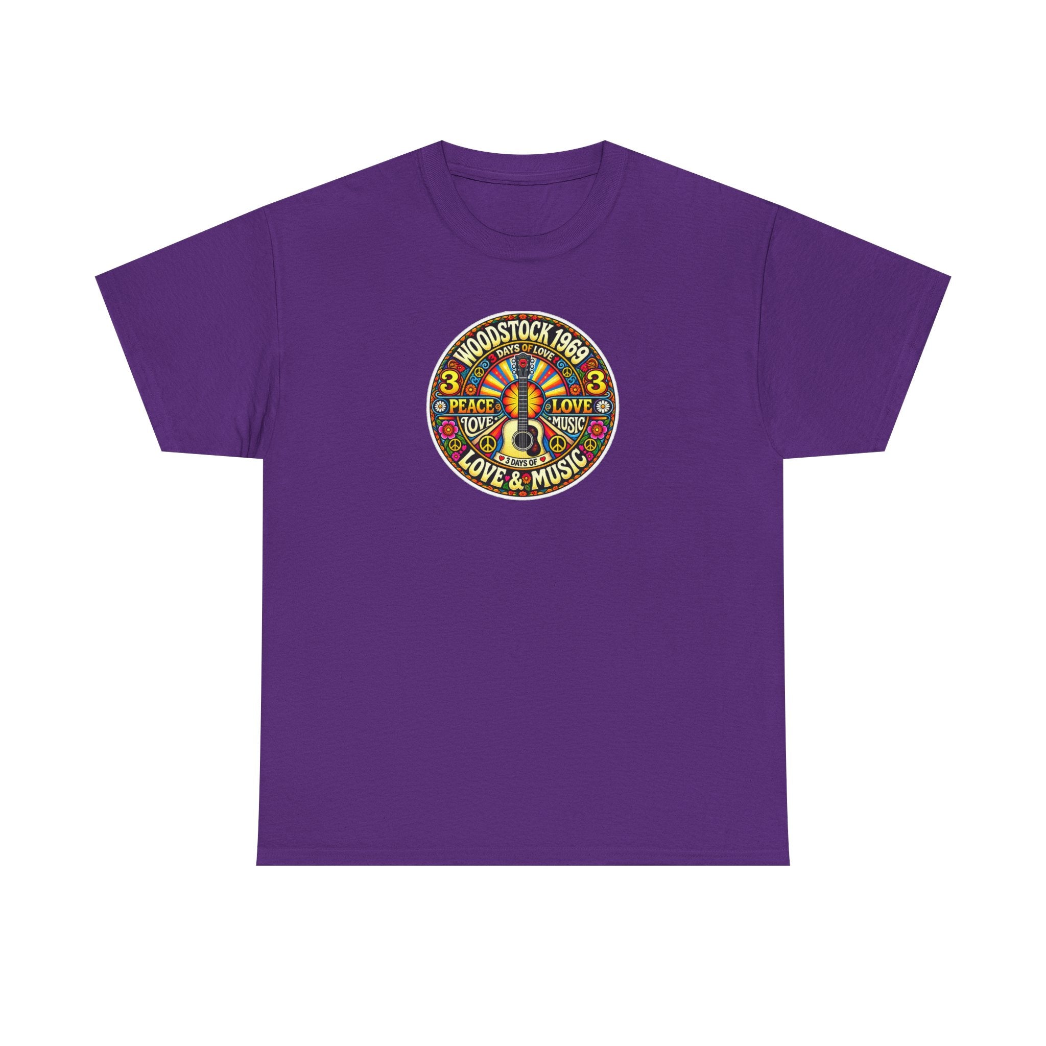 Woodstock 1969 Peace & Love Graphic Cotton T- Shirt / Tee