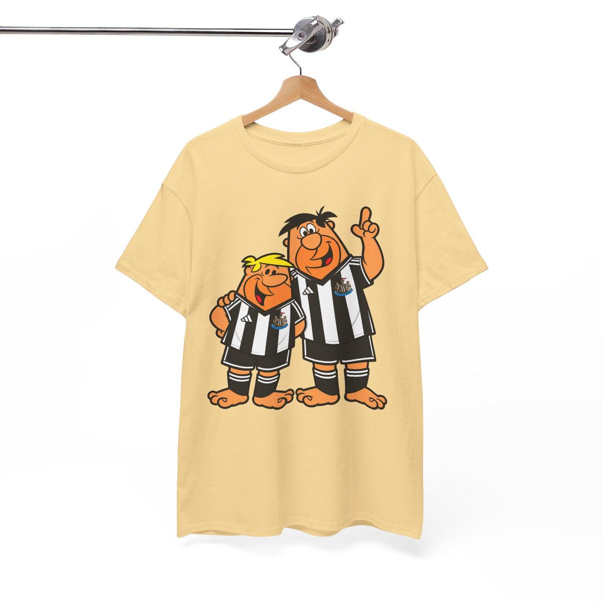 Newcastle United Flintstones Cartoon Cotton T-Shirt / Tee — Retro Striped Jersey Illustrations