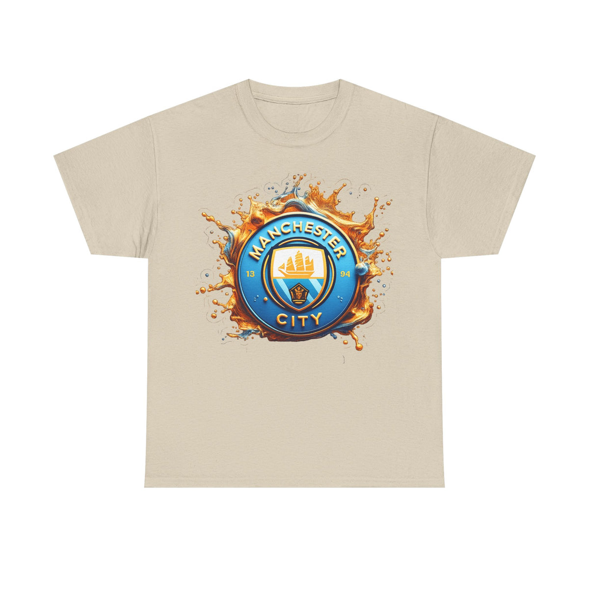 Manchester City Inspired Splash Logo Cotton T-Shirt