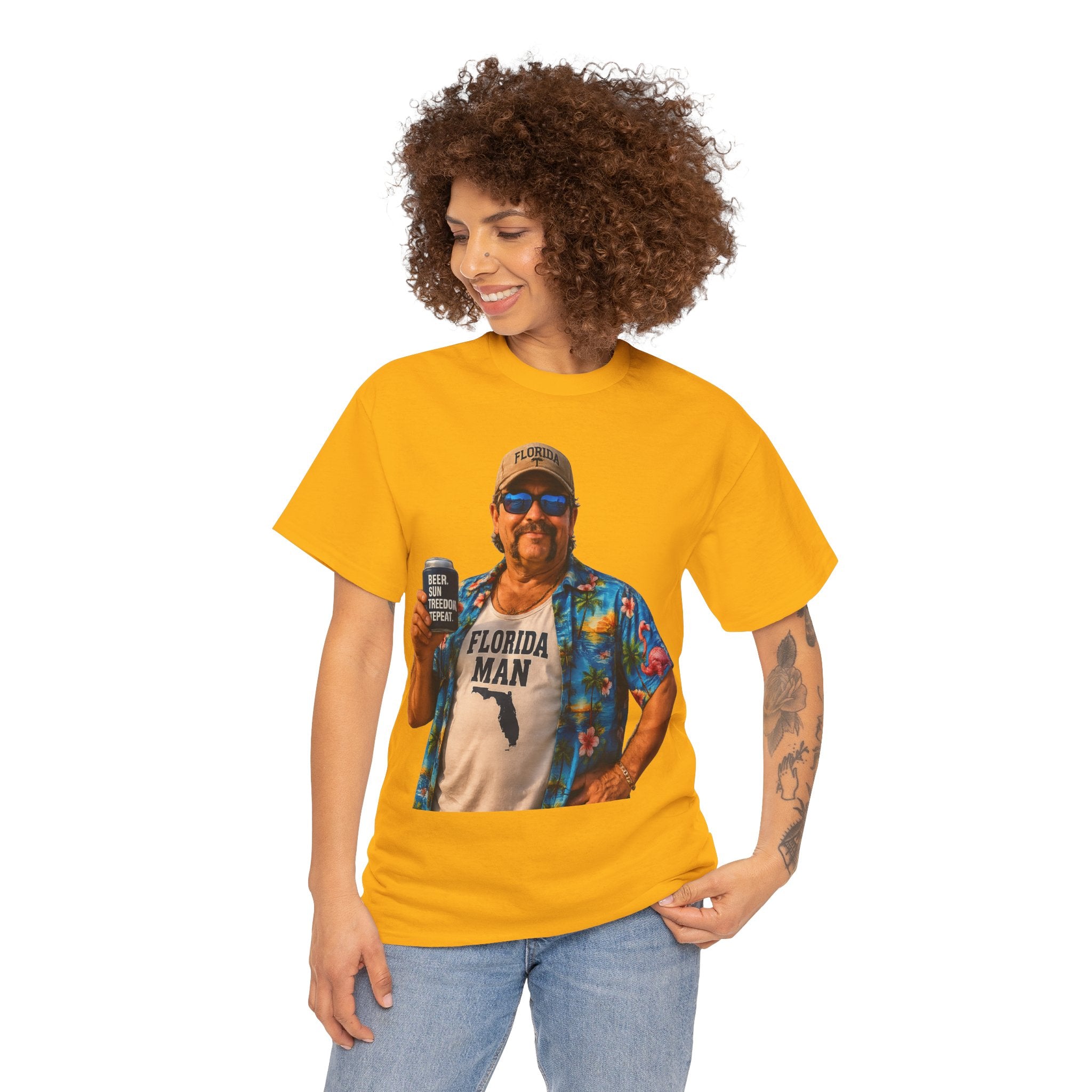 Florida Man Graphic Tee — Funny Vacation Shirt with Hawaiian Shirt Design