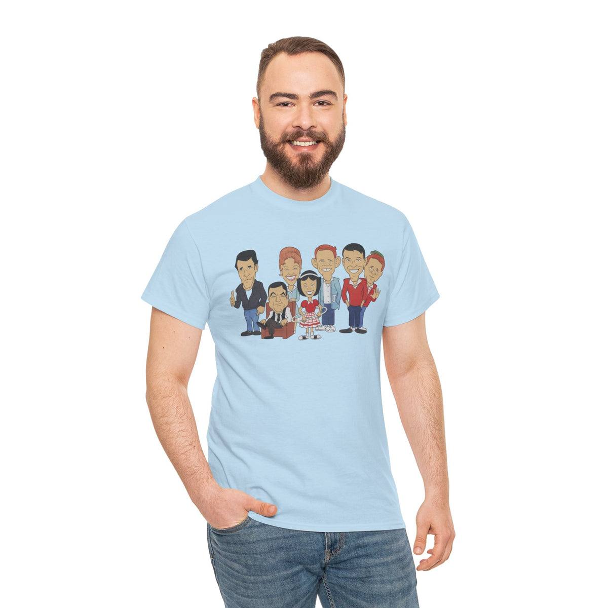 Happy Days Retro TV Cast Cartoon Tee - Vintage Sitcom Character Group Shirt
